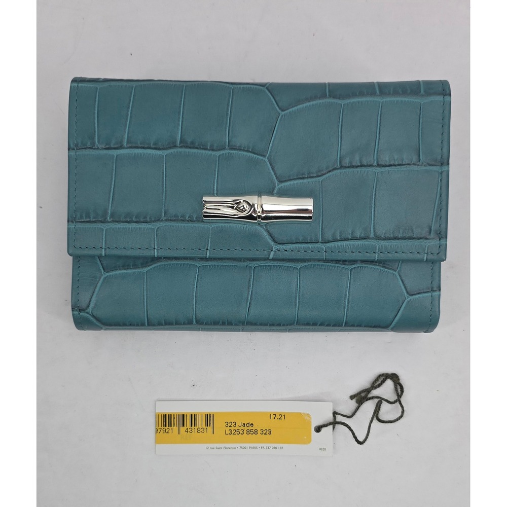 Longchamp Roseau Croco Compact Wallet Jade Green Leather L3253 858 323